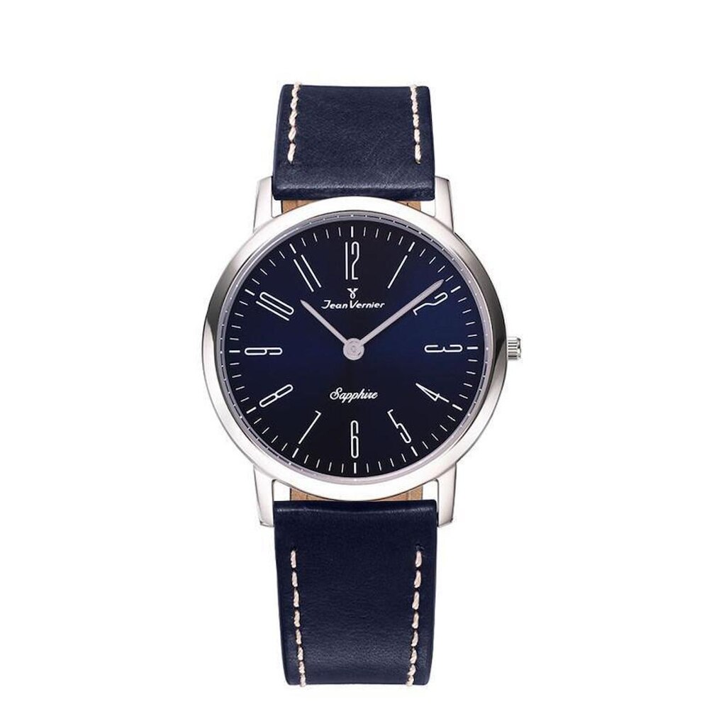 Relógio Masculino Jean Vernier Couro Azul Vidro JV03324A