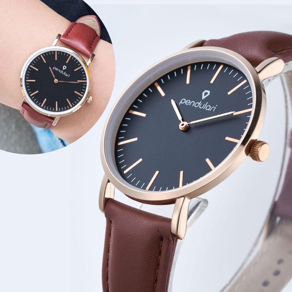 Relógio Masculino Pendulari Orion Dourado Pulseira de Couro