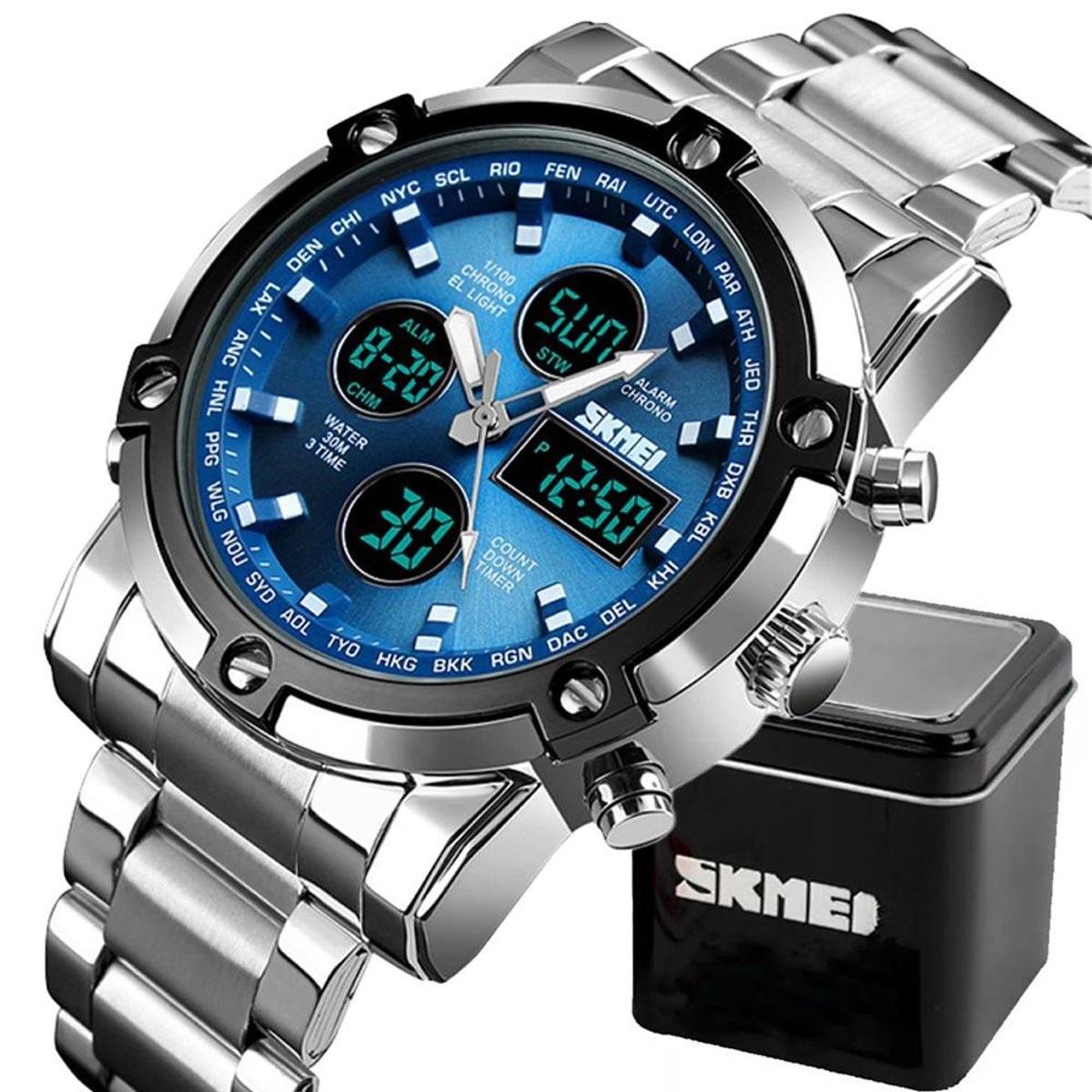 Relógio Masculino Skmei 1389 Á Prova D'água Digital Esporte Luxo - Azul Menor preço em Relógio Masculino Skmei 1389 Á Prova D'água Digital Esporte Luxo - Azul