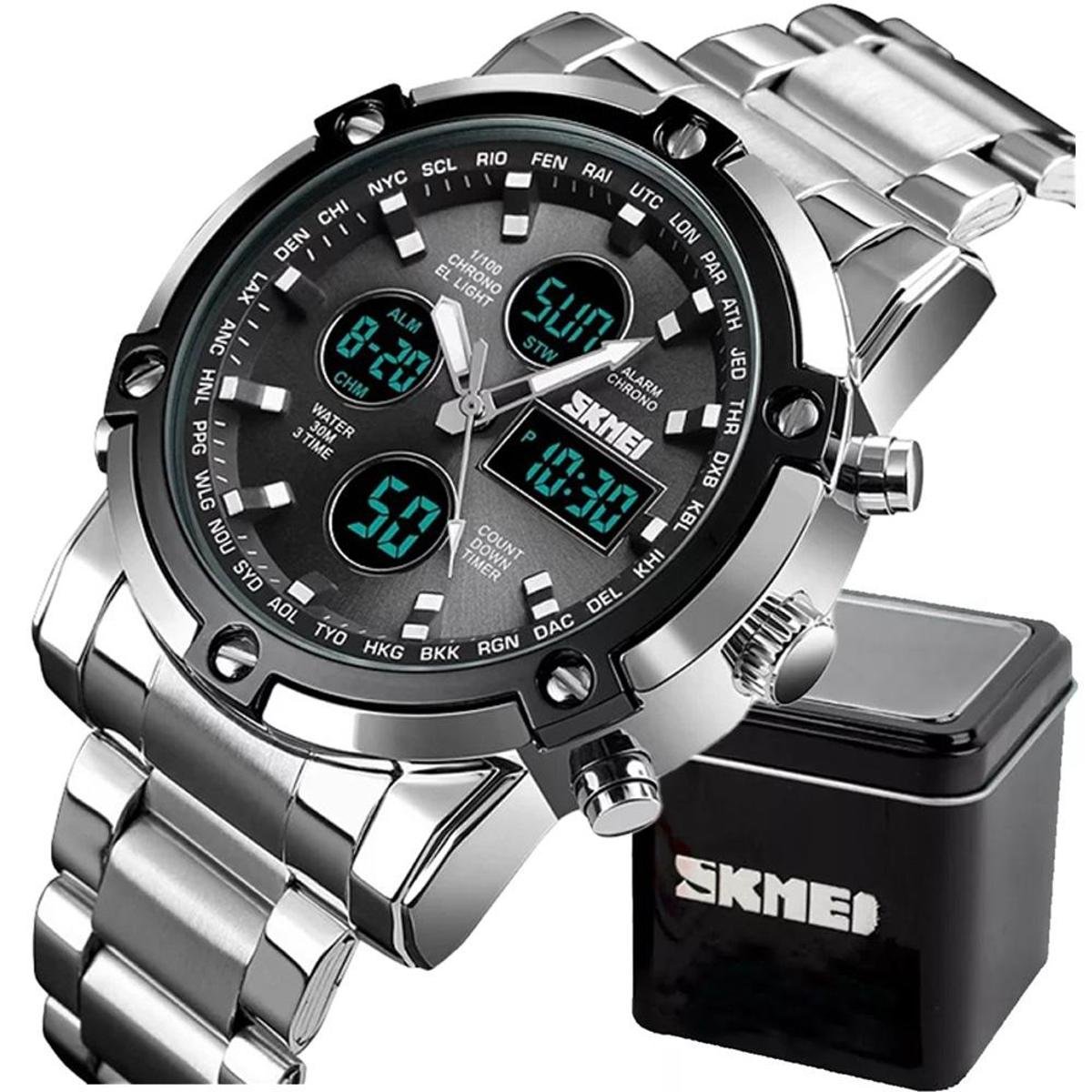 Relógio Masculino Skmei 1389 Á Prova D'água Digital Esporte Luxo - Prata Menor preço em Relógio Masculino Skmei 1389 Á Prova D'água Digital Esporte Luxo - Prata