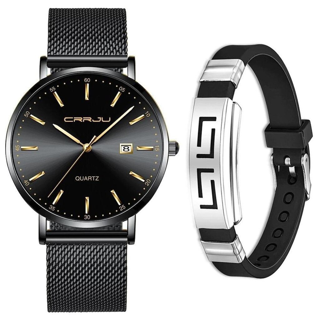 Relógio Masculino Social Ultra Fino De Luxo Preto + Pulseira