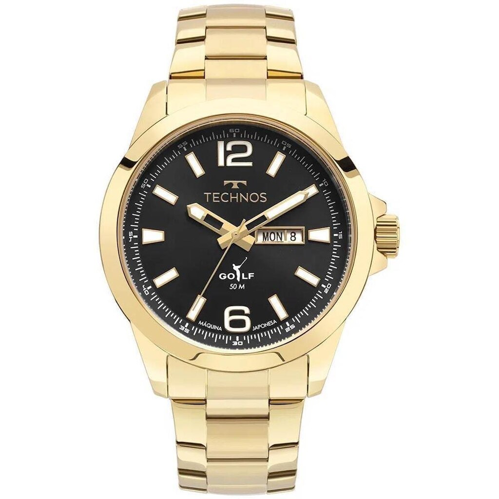 Relógio masculino technos analógico dourado golf 2105AU/1P