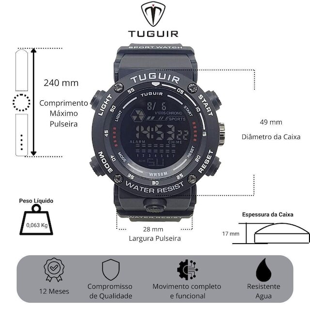Relógio Masculino Tuguir Digital TG30406 Preto