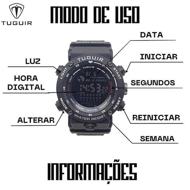 Relógio Masculino Tuguir Digital TG30406 Preto