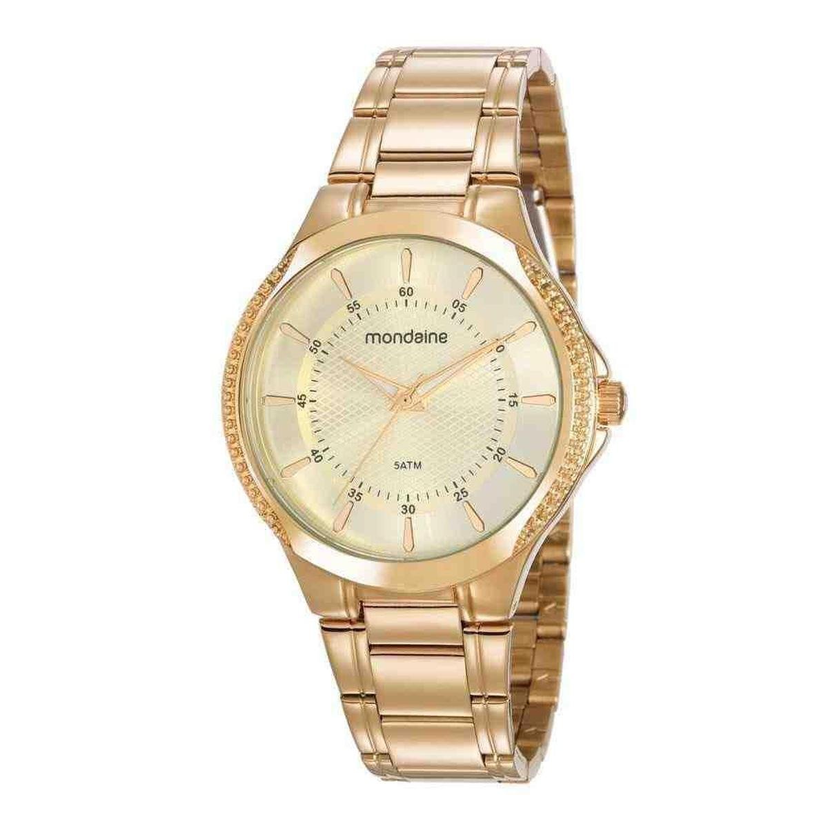 relógio mondaine feminino dourado com pedras