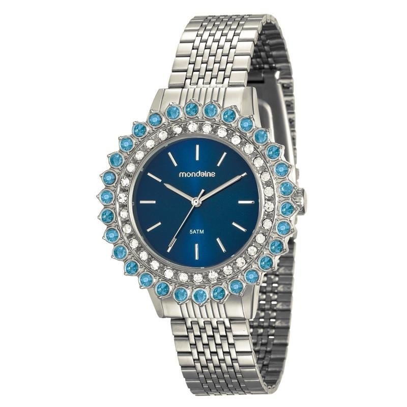 Relógio Mondaine Feminino - Prata+Azul Menor preço em Relógio Mondaine Feminino - Prata+Azul