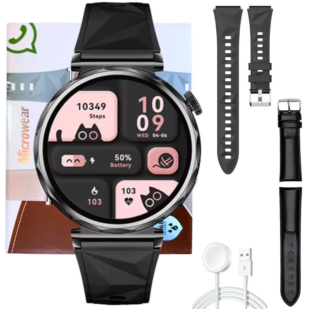 Relógio Redondo Smart Watch Delicado Luxo Feminino Mini GT5 41mm Pulsos Fino Lançamento Microwear