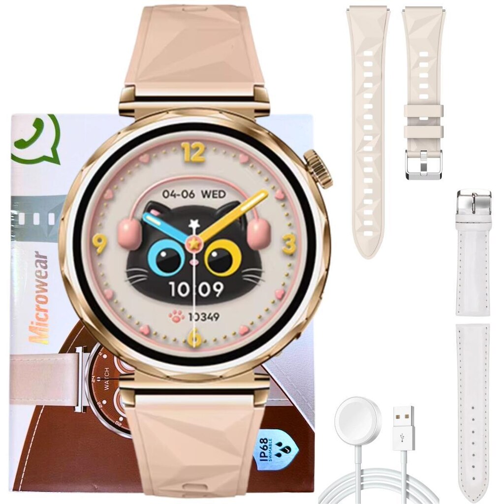 Relógio Redondo Smart Watch Delicado Luxo Feminino Mini GT5 41mm Pulsos Fino Lançamento Microwear