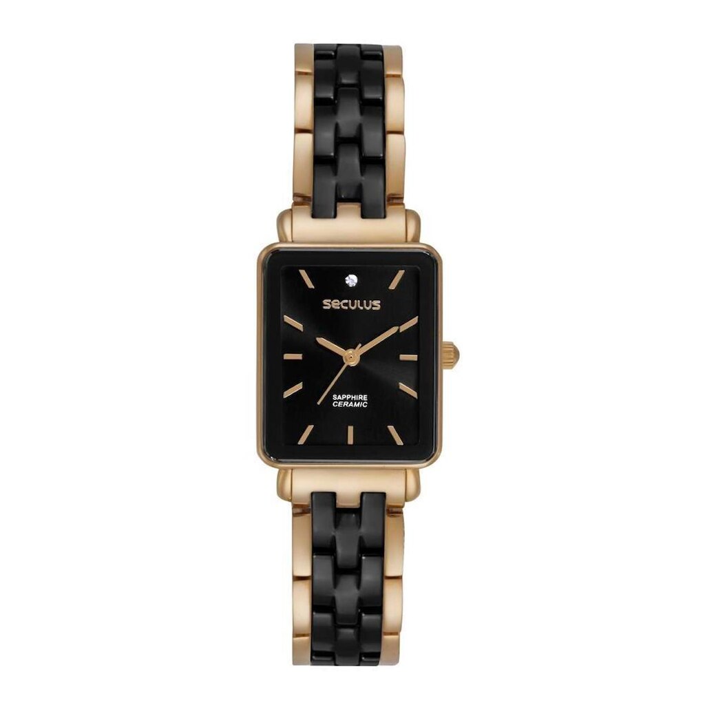 Relógio Seculus Feminino Ref: 44312lpsvdq1 Retangular Dourado Cerâmica