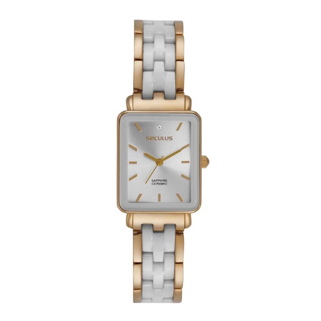Relógio Seculus Feminino Ref: 44312lpsvdq2 Retangular Dourado Cerâmica
