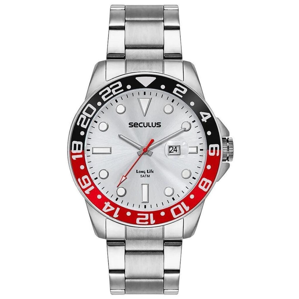 Relógio Seculus Masculino Aço Com Lupa Calendário Prata 44210G0SVNA2