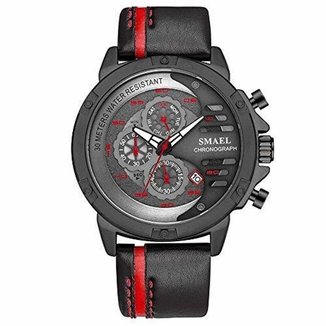 Relógio SMAEL Pulseira de Couro SL-9060 à prova d´ água Vermelho