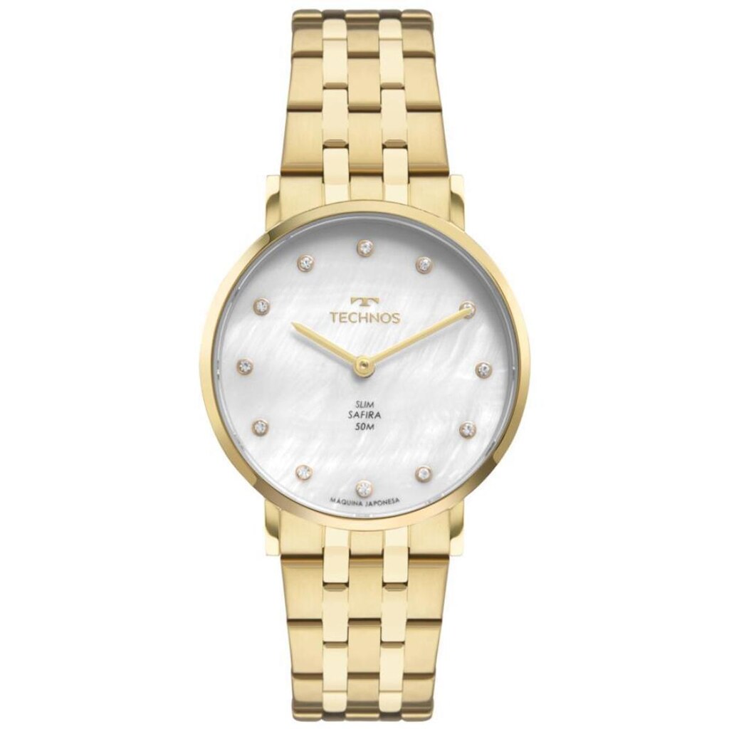 Relógio Technos Feminino Ref: 2025lvk/1b Slim Safira Dourado