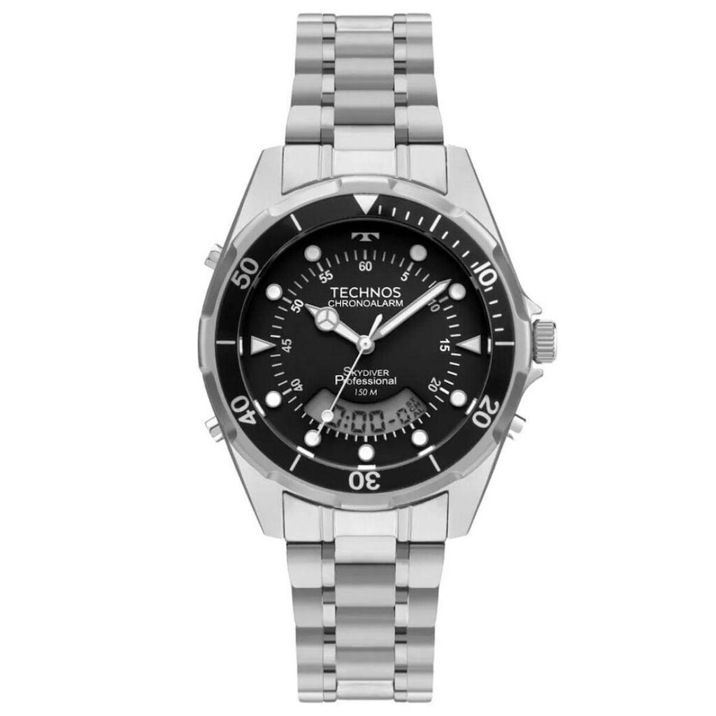 Relógio Technos Masculino Skydiver Wt2060ab/1p Preto 40mm Prateado Preto Diver