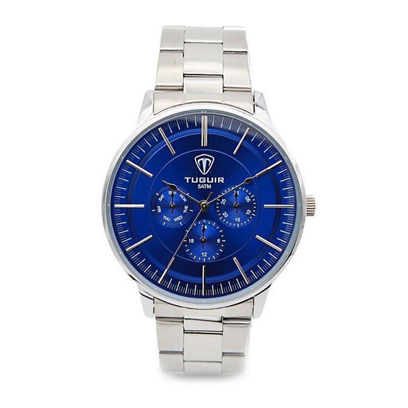 Relógio Tuguir Analógico 5002 - Prata+Azul Menor preço em Relógio Tuguir Analógico 5002 - Prata+Azul