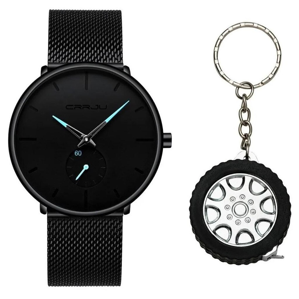 Relógio Ultra Fino Masculino Luxo Casual + Chaveiro Trena