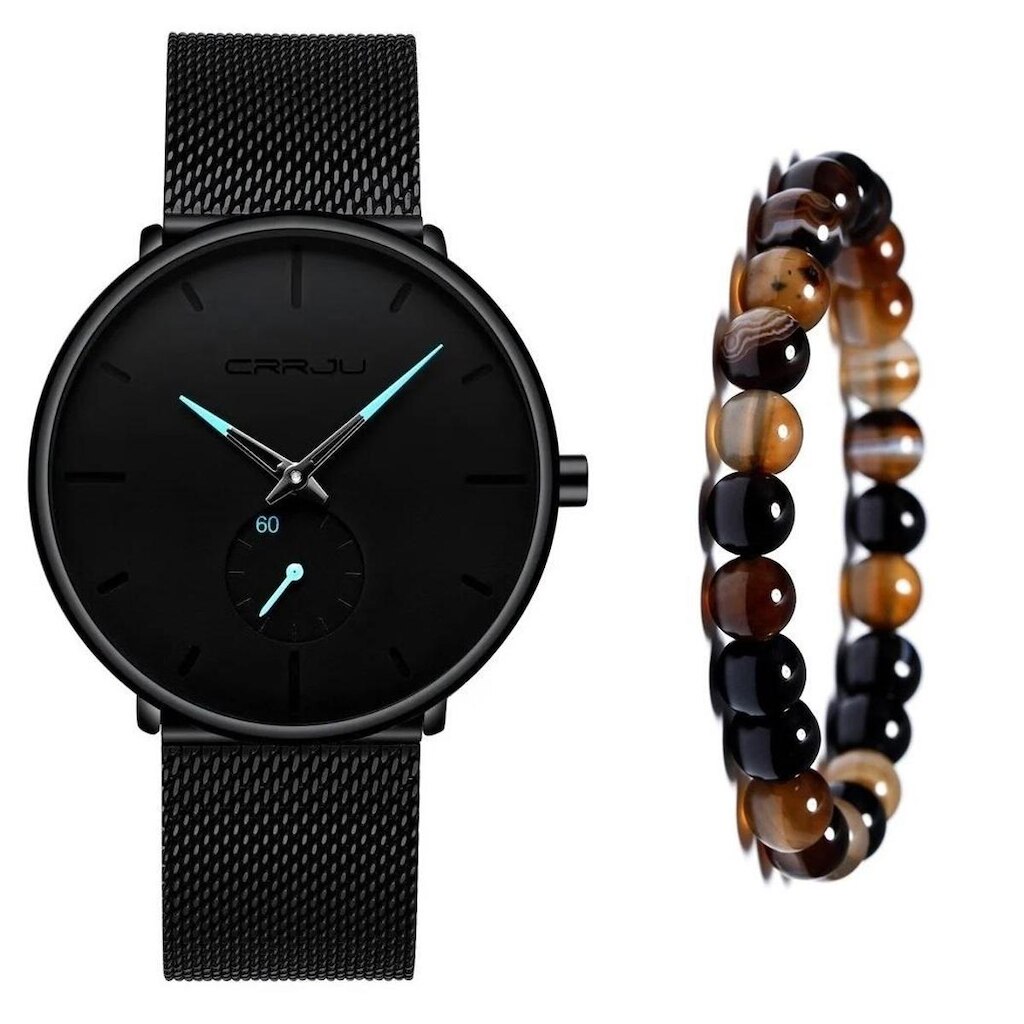 Relógio Ultra Fino Masculino Luxo Casual + Pulseira Bolinhas