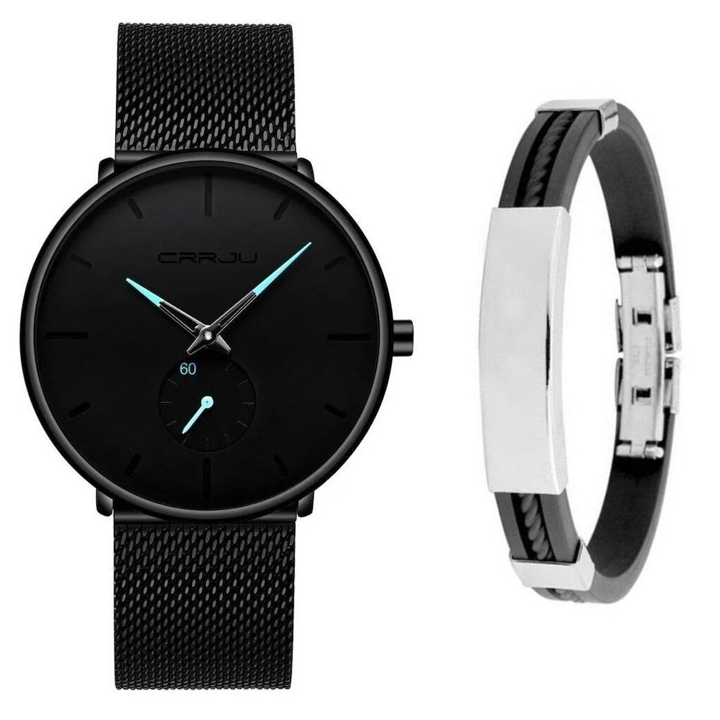 Relógio Ultra Fino Masculino Luxo Casual + Pulseira Metal