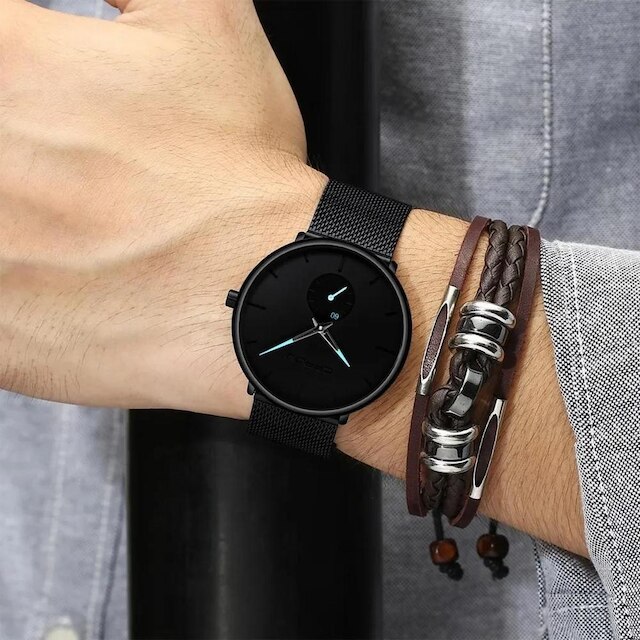 Relógio Ultra Fino Masculino Luxo Casual Social + Acessório