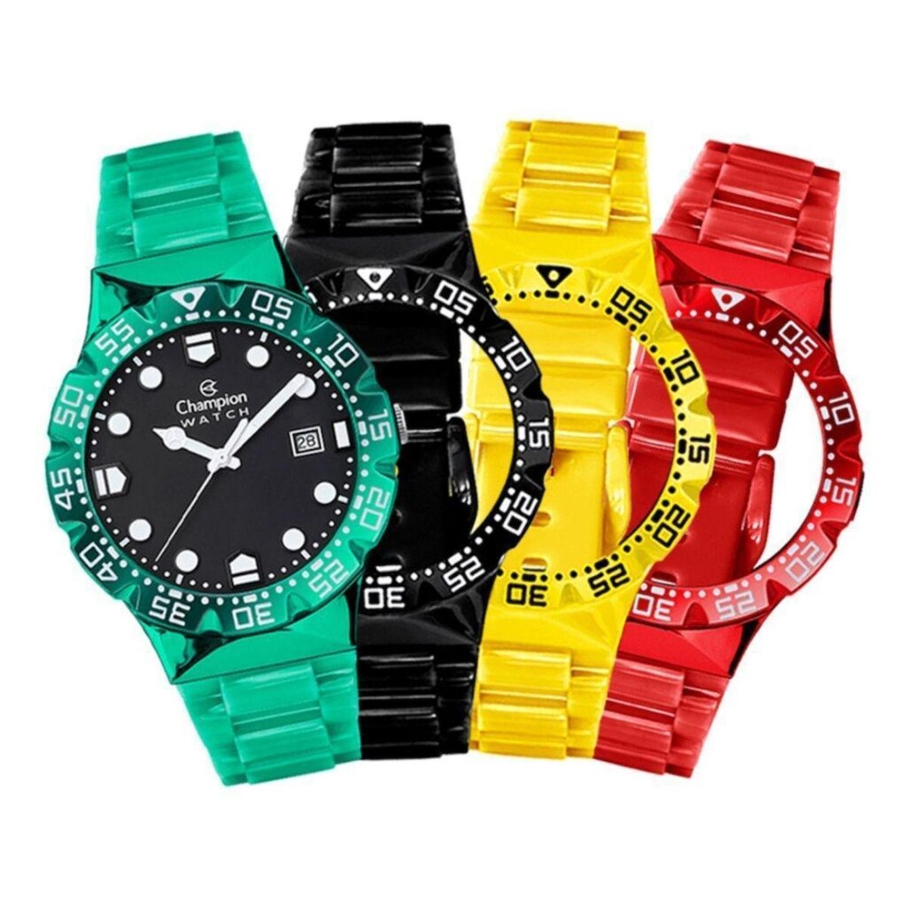 Relógio Unissex Champion Original Troca Pulseira CP31001D Pulseira Verde Fundo Preto