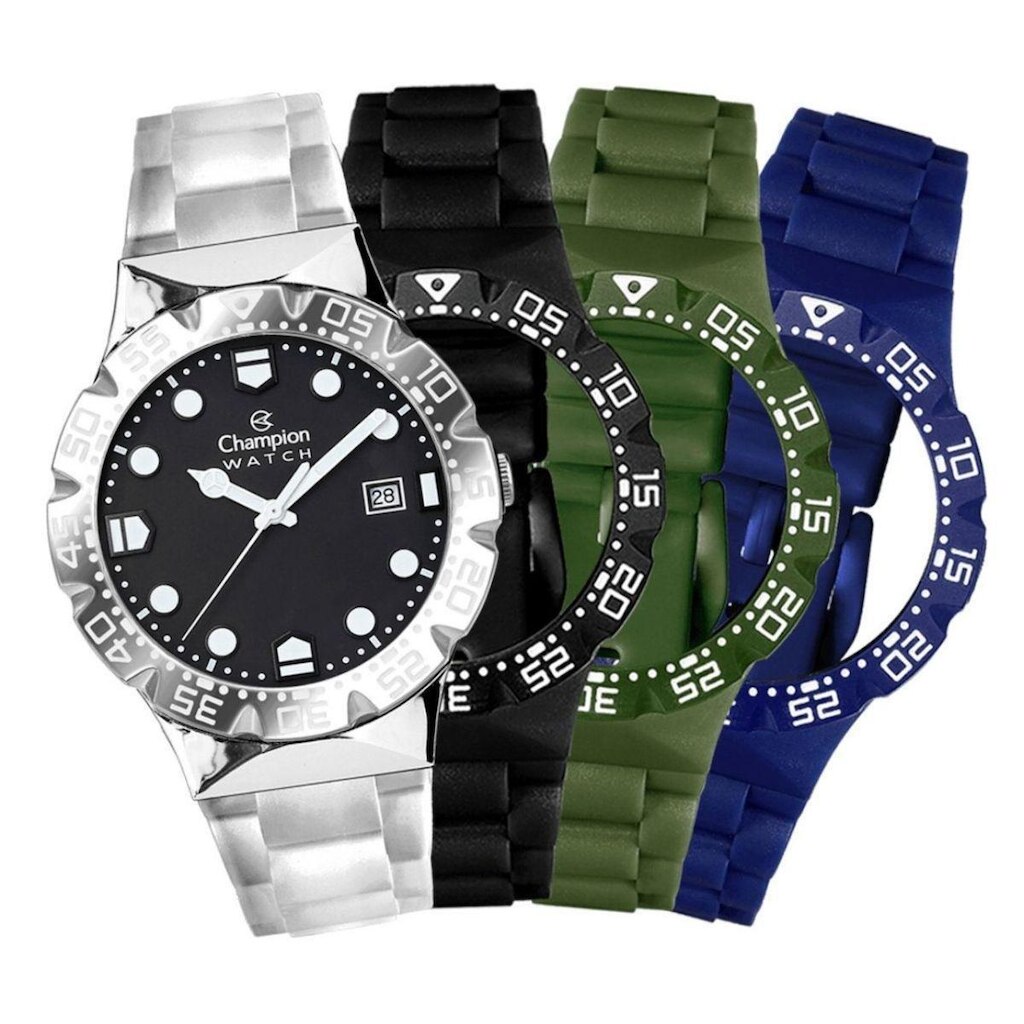 Relógio Unissex Champion Original Troca Pulseira CP31001U Pulseira Transparente Fundo Preto