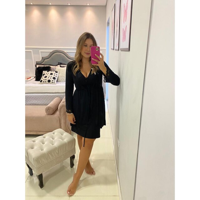 Robe Amamentação Viscolycra Renda Feminino Manga Comprida