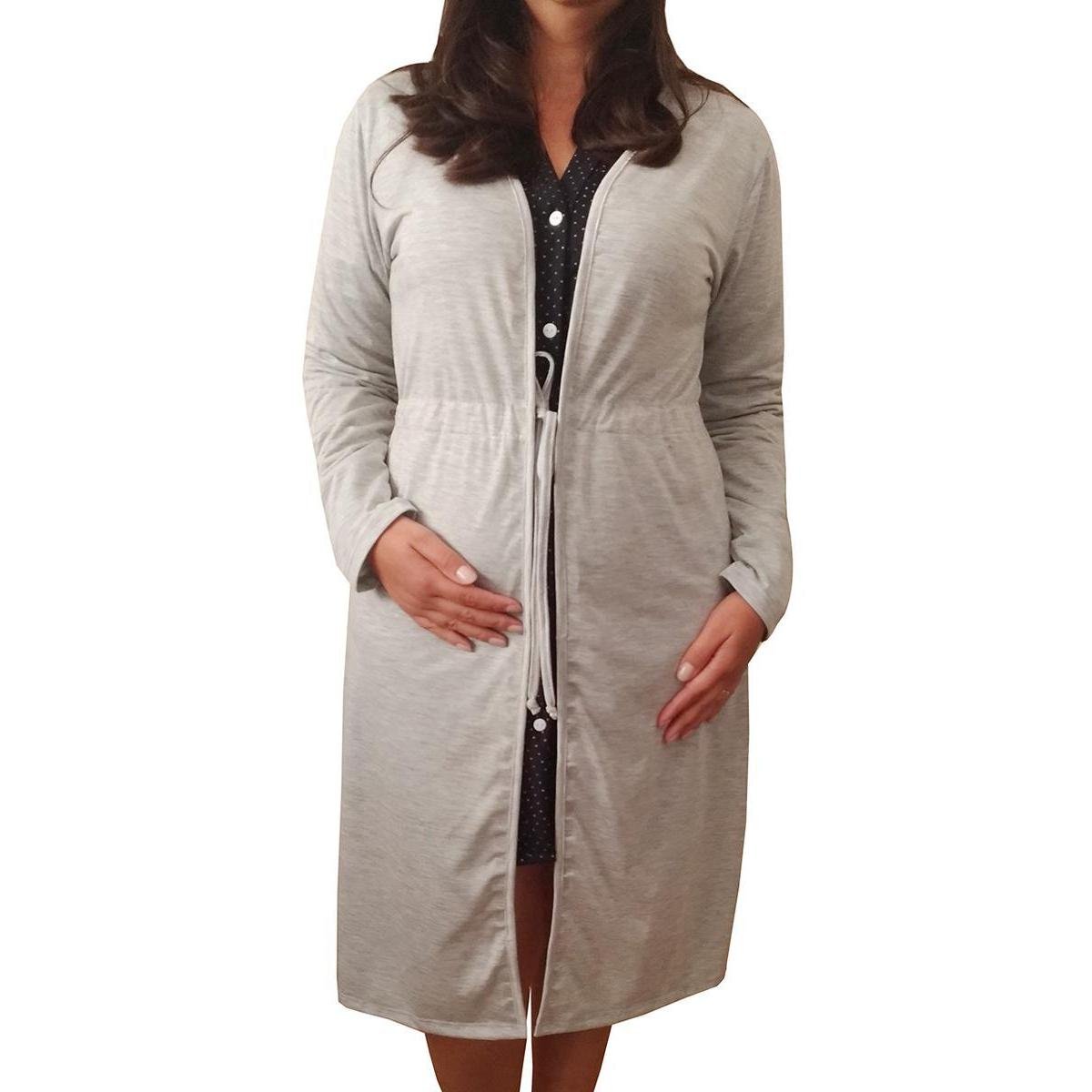 Robe Linda Gestante Avulso de Manga Longa para Levar na Maternidade Feminino - Cinza Menor preço em Robe Linda Gestante Avulso de Manga Longa para Levar na Maternidade Feminino - Cinza