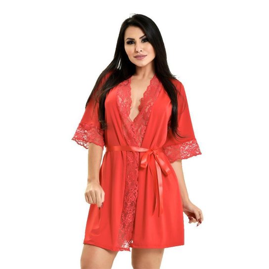 Robe Roupão Microfibra Renda Luxo Conforto Zattini
