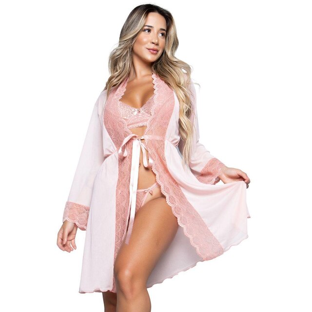 Robe tule renda Vekyo Hobby Íntimo Basico Conforto Linha Noite Feminina