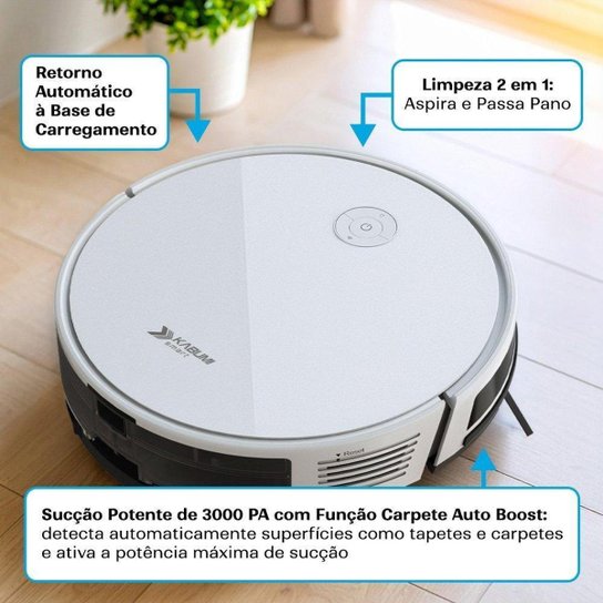 Robô Aspirador e Passa Pano KABUM! smart 550 - 3000Pa Bluetooth Função Carpete Bivolt KSAR550BR