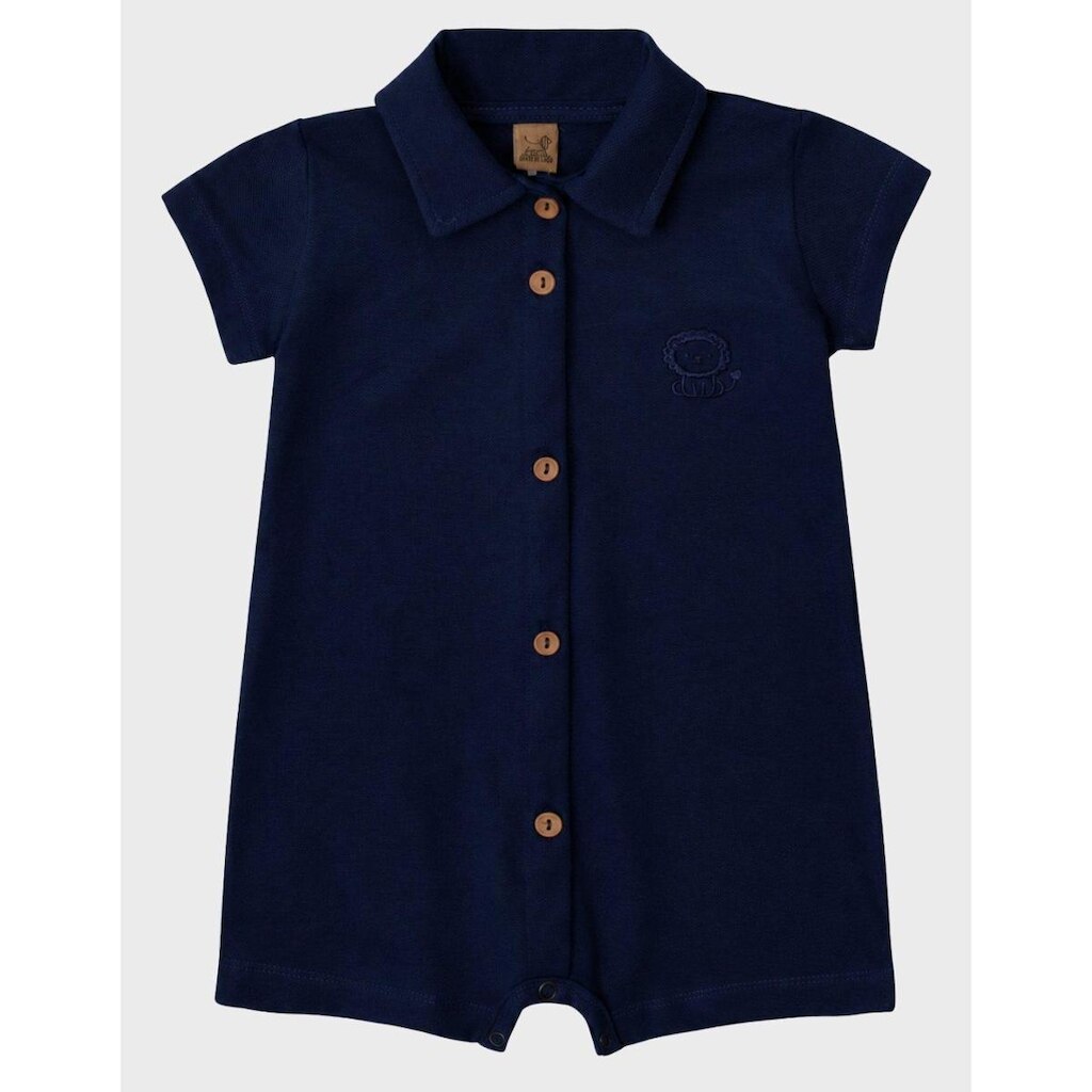Romper Gola Polo Moda Verão Com Botões Frontais Marinho Manga Curta Fresca Verde Bebê Menino P a GG
