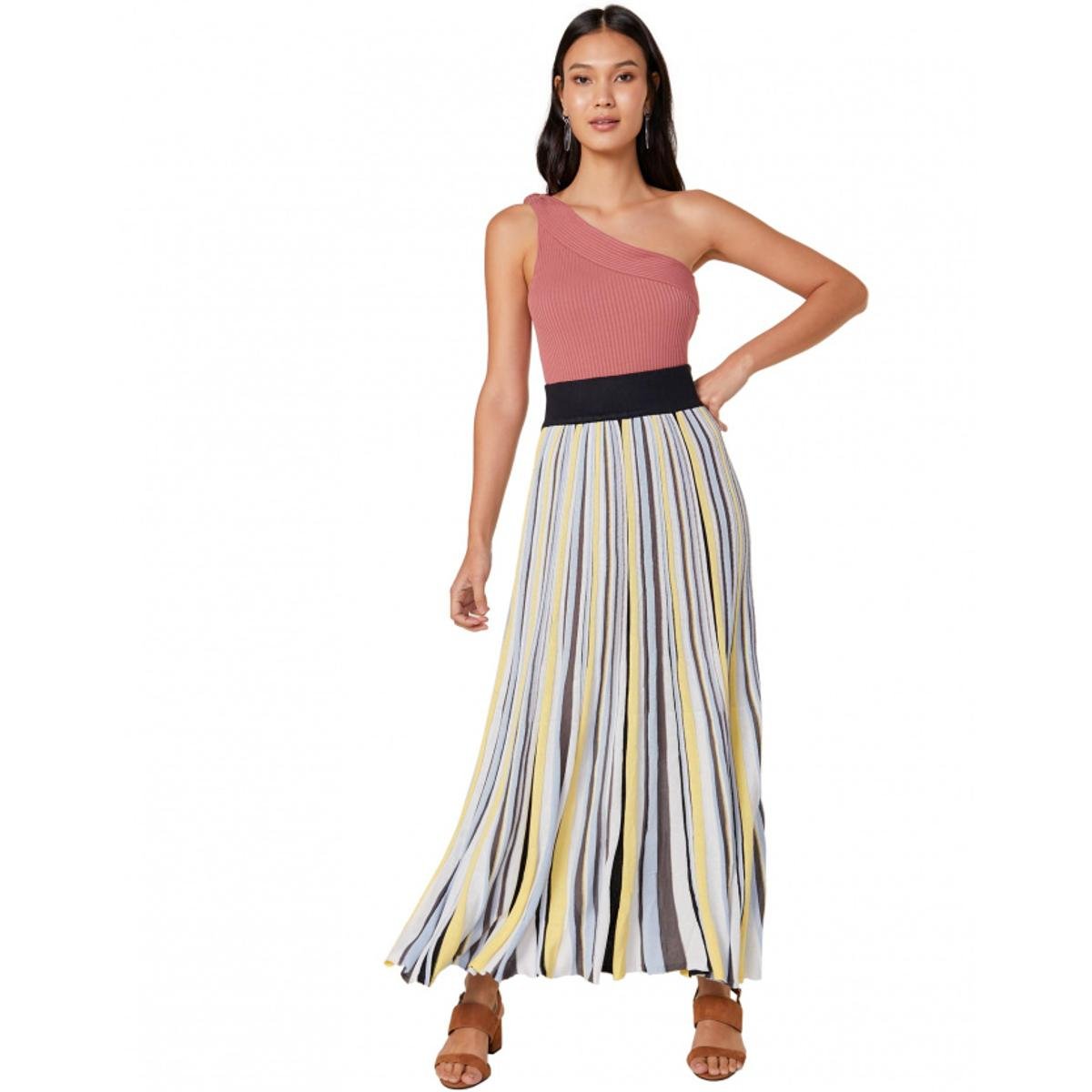 saia plissada midi bicolor