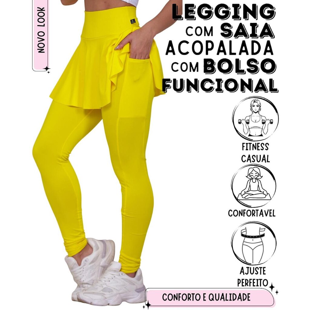 Saia Com Legging E Bolso Lateral Funcional Fitness Feminino WOLFOX Em Suplex