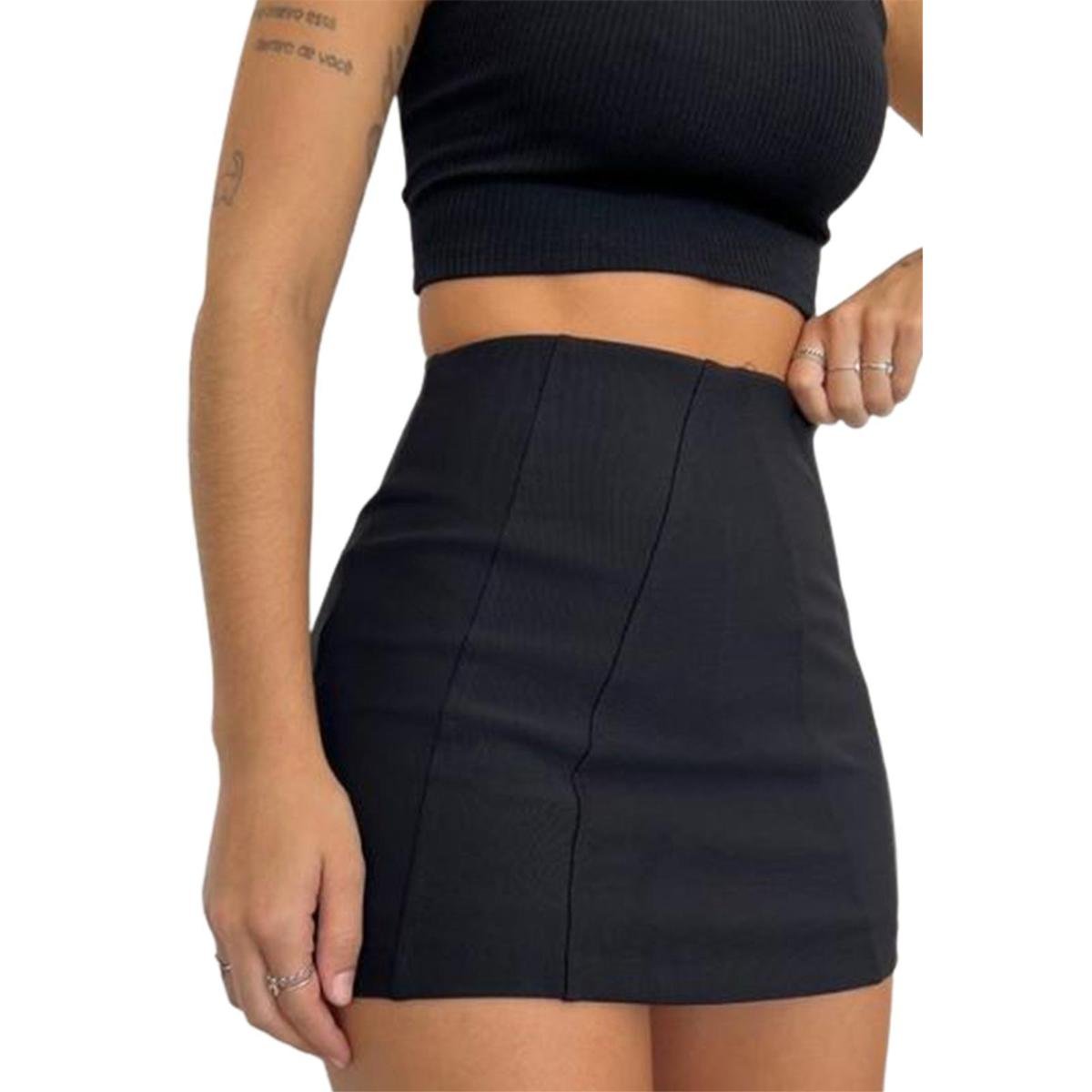 Saia Curta Bengaline Justa Feminina Cintura Alta Com Short Zattini