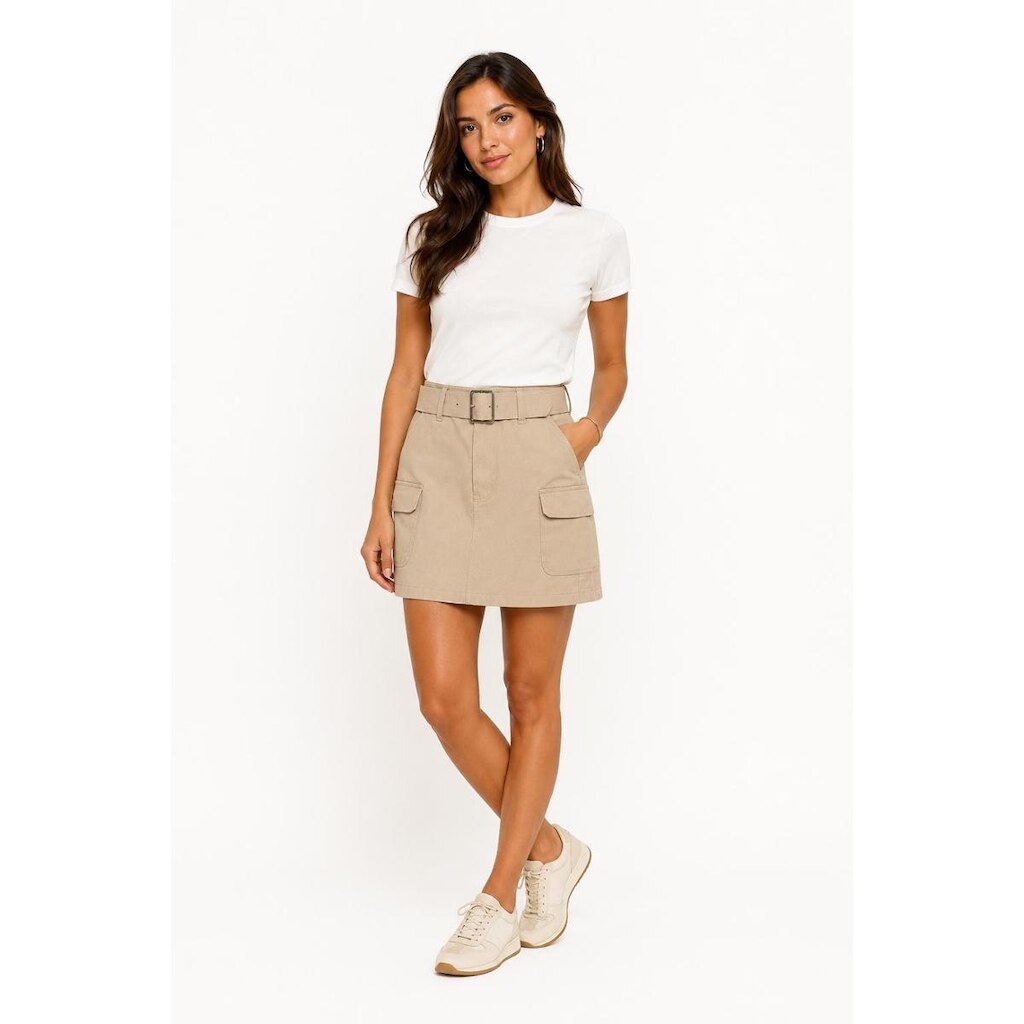 Saia Curta D Bell Outlet Fashion Cargo Sarja Bege