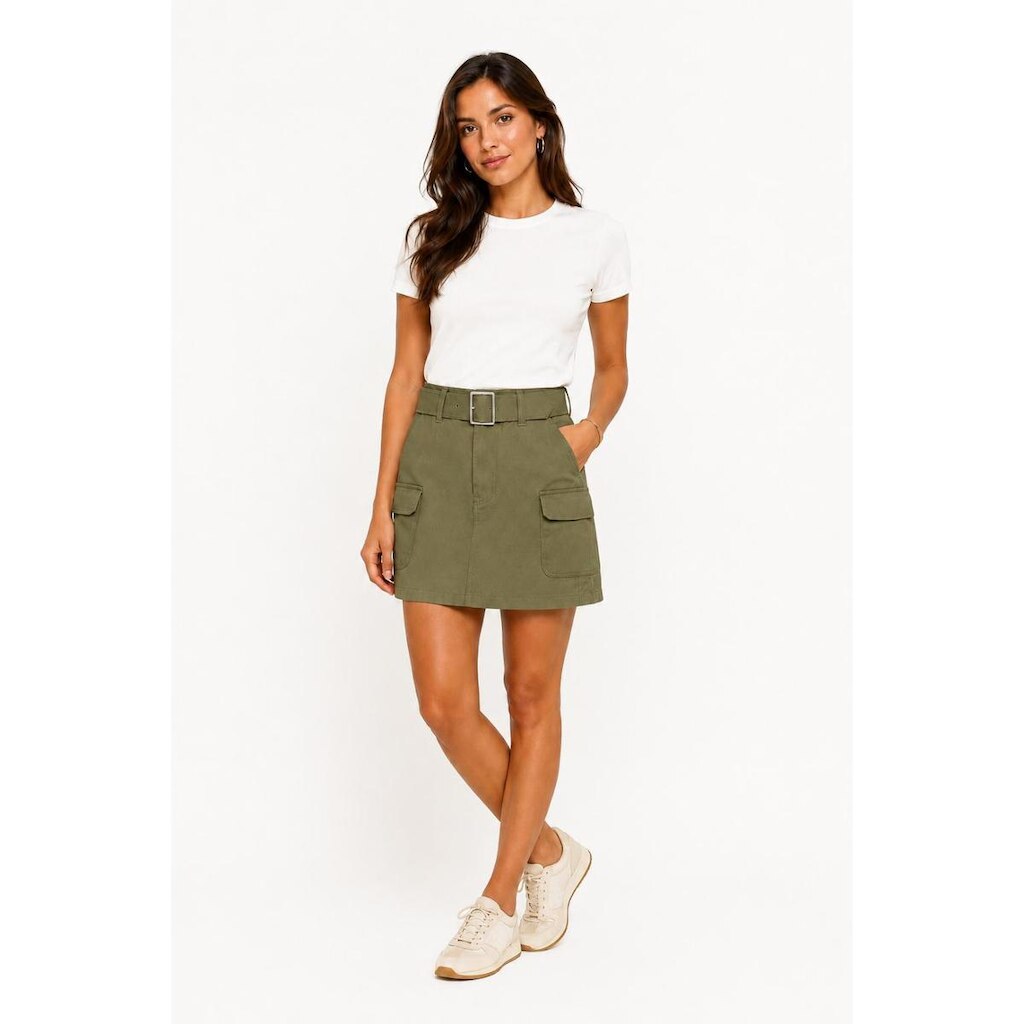 Saia Curta D Bell Outlet Fashion Cargo Sarja Verde Musgo