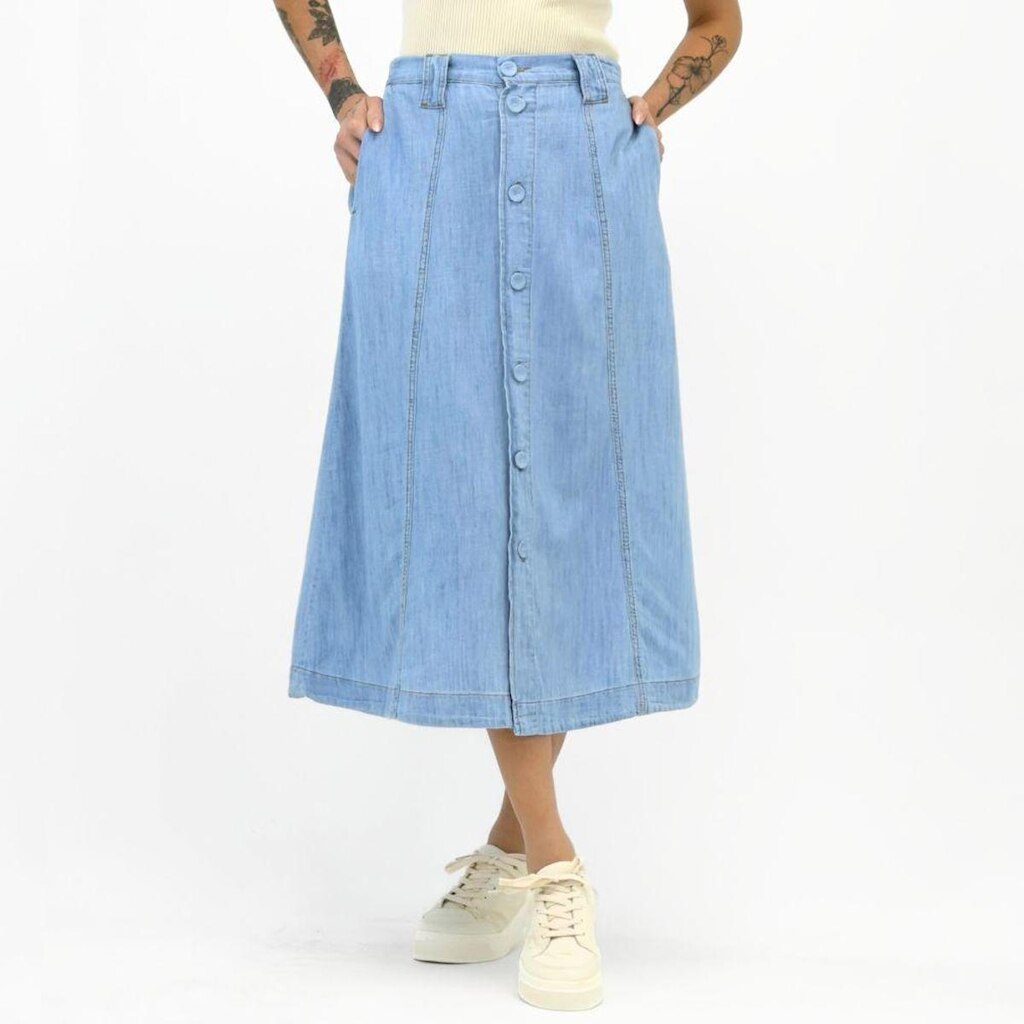 Saia Doce Trama Midi Jeans Feminina
