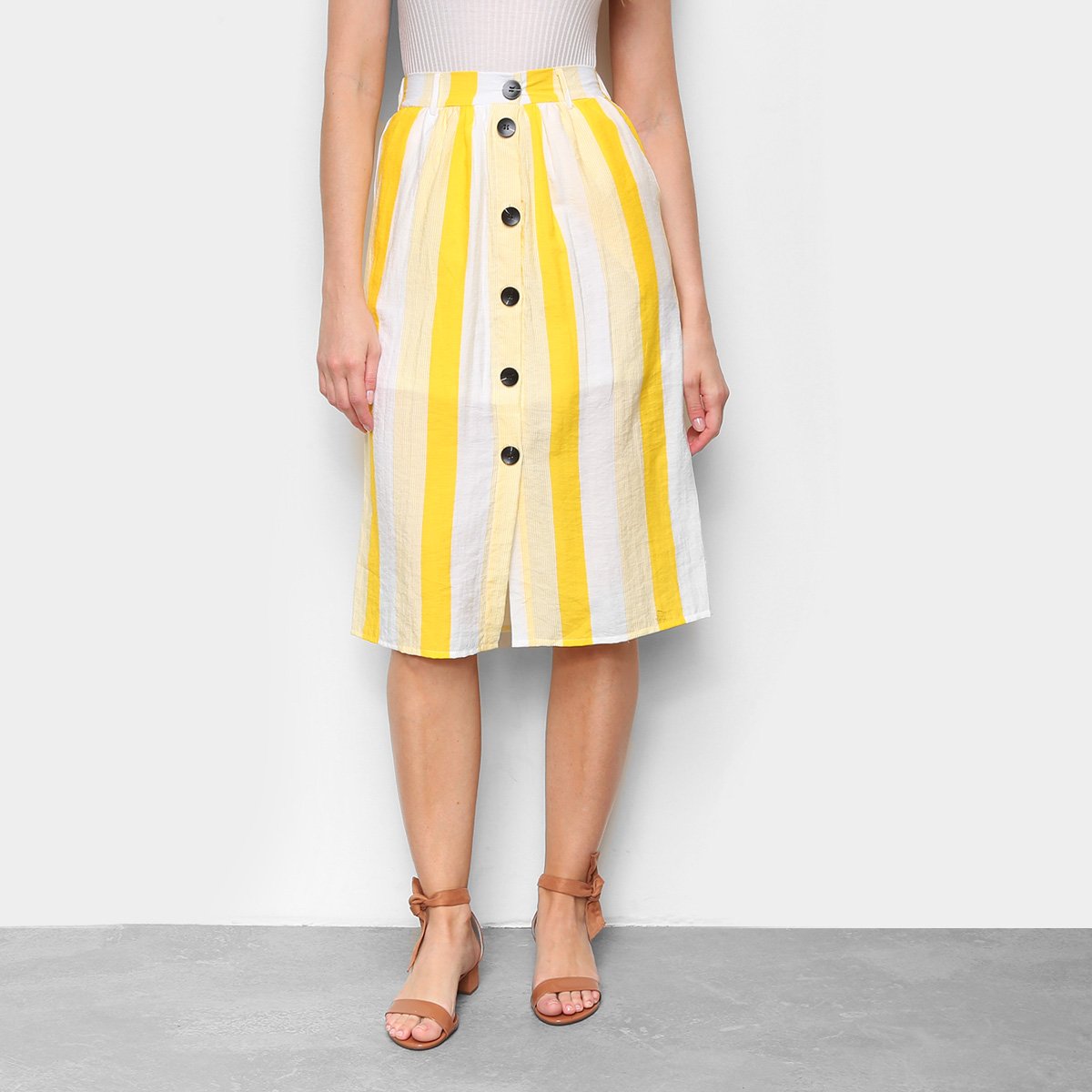 Saia Eagle Rock Midi Listrada - Amarelo Menor preço em Saia Eagle Rock Midi Listrada - Amarelo