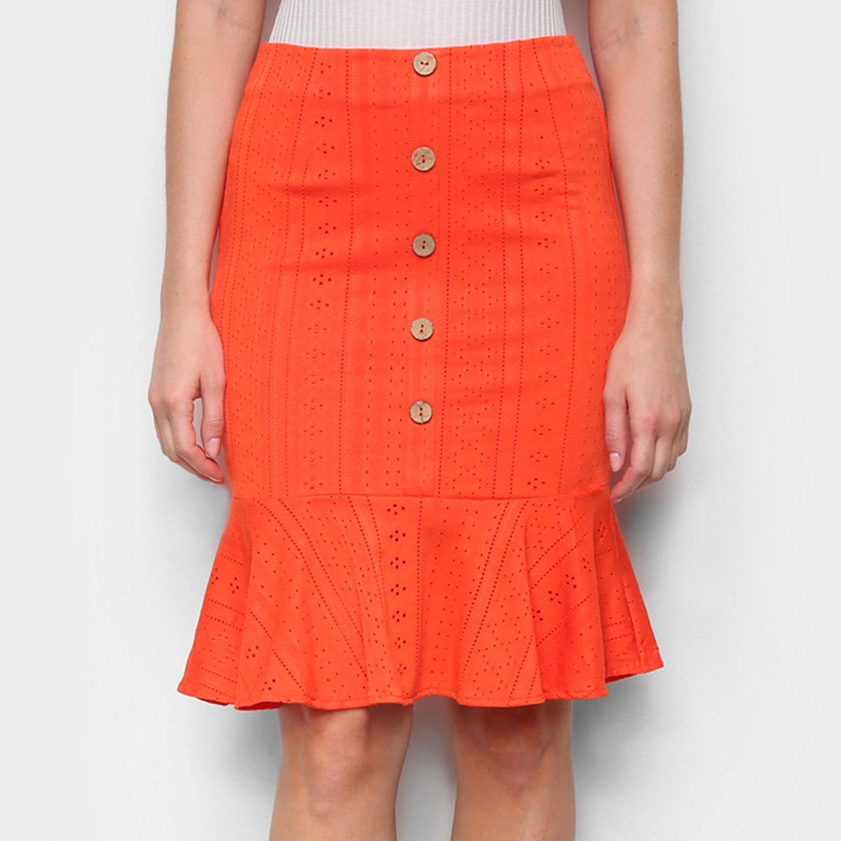 Saia Eagle Rock Renda Botões - Laranja Menor preço em Saia Eagle Rock Renda Botões - Laranja