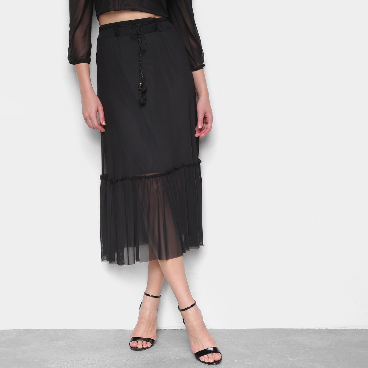 Saia ESV Básica Midi - Preto Menor preço em Saia ESV Básica Midi - Preto