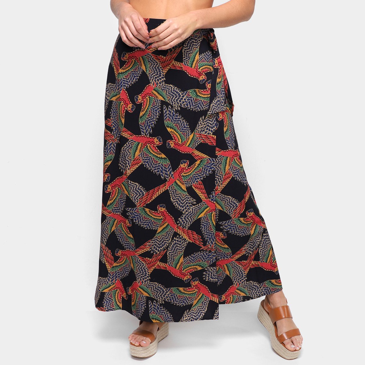 Saia Farm Longa Cintura Alta Araras - Preto Menor preço em Saia Farm Longa Cintura Alta Araras - Preto