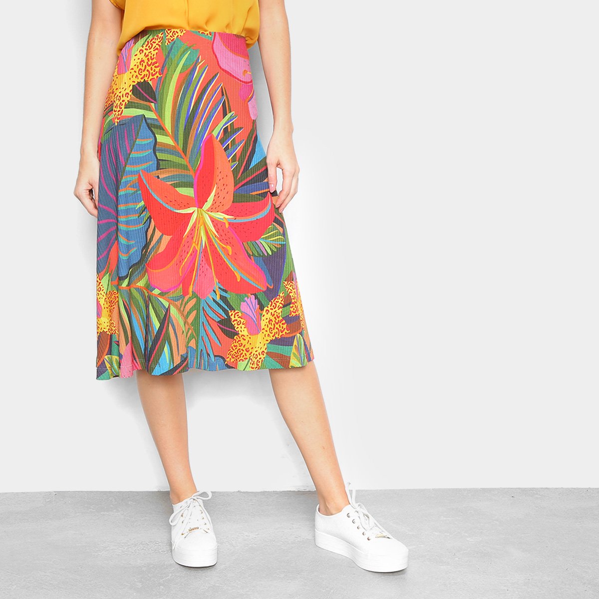 Saia Farm Midi Floresta Viva - Colorido Menor preço em Saia Farm Midi Floresta Viva - Colorido