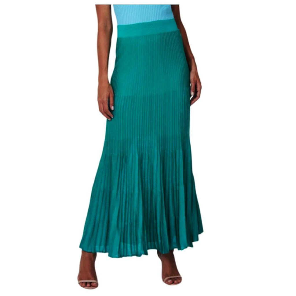 Saia Feminina Dudalina Longa Evasê Lurex Verde Médio 94010