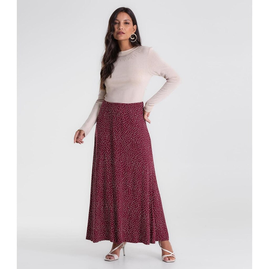 Saia Feminina Midi Visco Maquinetada Endless Vermelho