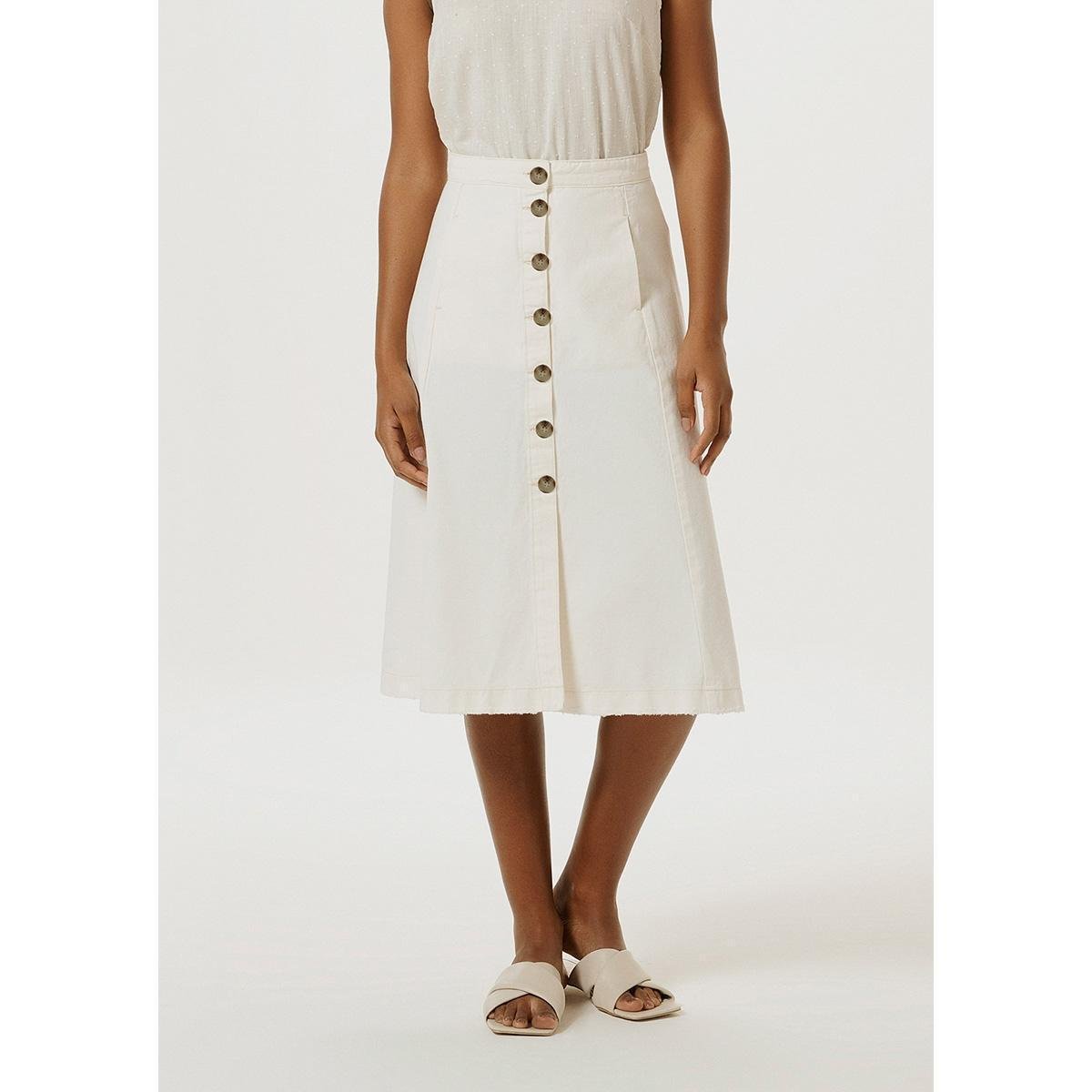 Saia Hering Midi Evasê Em Sarja De Algodão Feminina - Off White Menor preço em Saia Hering Midi Evasê Em Sarja De Algodão Feminina - Off White