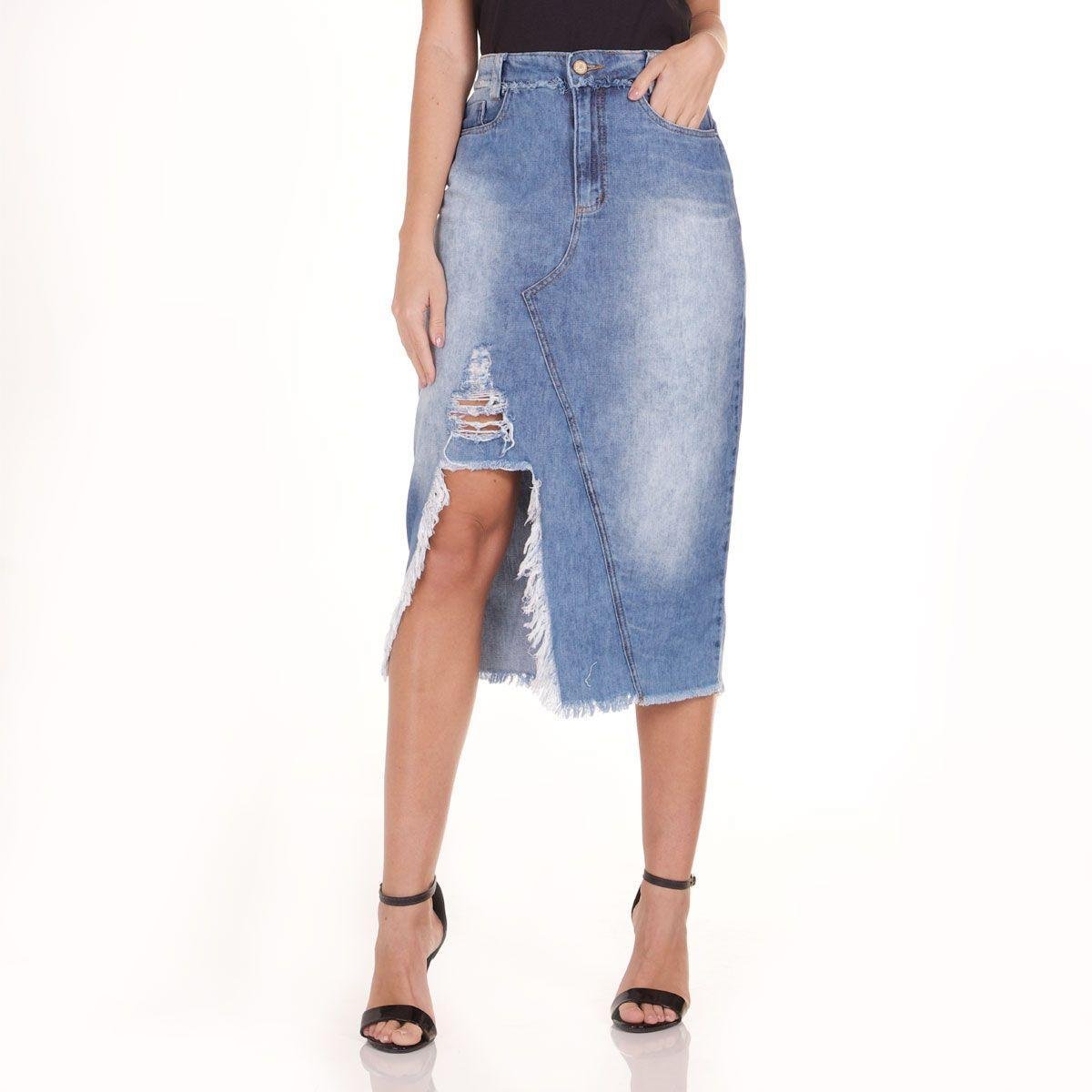 Saia Jeans Areazul Feminina - Azul