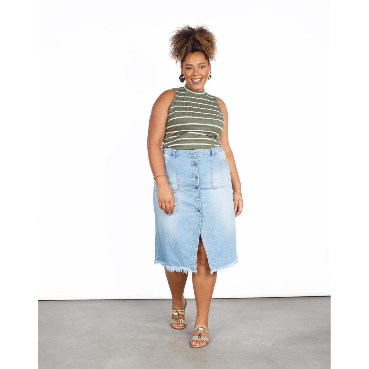 Jeans Besni Roupa Feminina Saia Jeans Besni Plus Size Midi Puídos