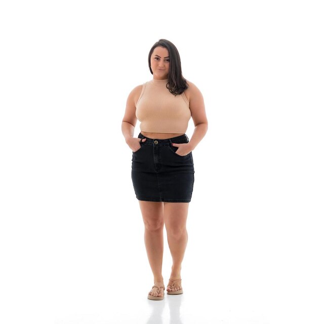Saia Jeans Feminina Arauto Hot Pants Preta