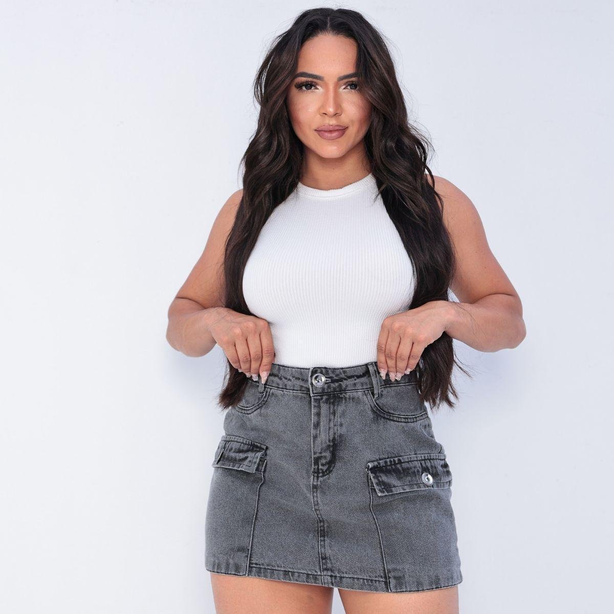 Saia Jeans Feminina Bolso Cargo Bellamari Saia Cargo Preta Zattini