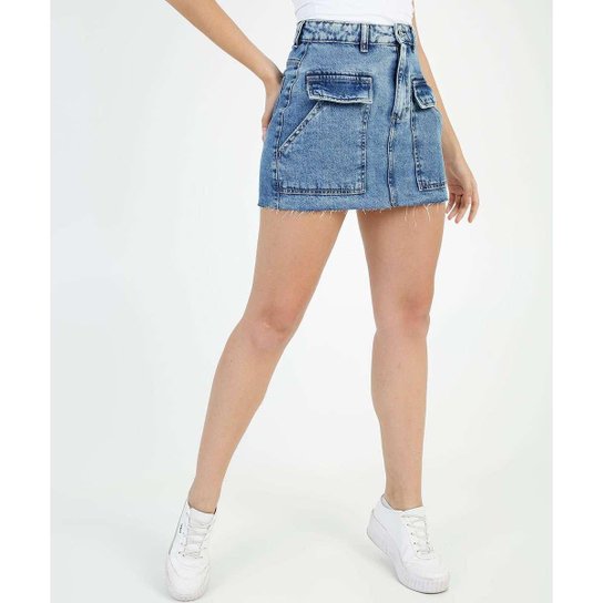 Saia Jeans Feminina Cargo Barra Desfiada Marisa-68489 Zattini